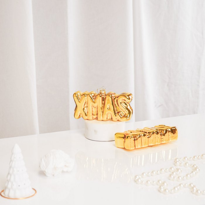 Housevitamin - Ornament Xmas Hanger XMAS gold - Glas 4,5x3,5x7,5cm