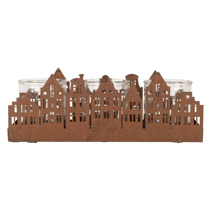 Clayre & Eef - Teelichthalter mit Metallrelief Holländische Häuschen 30x9x11cm