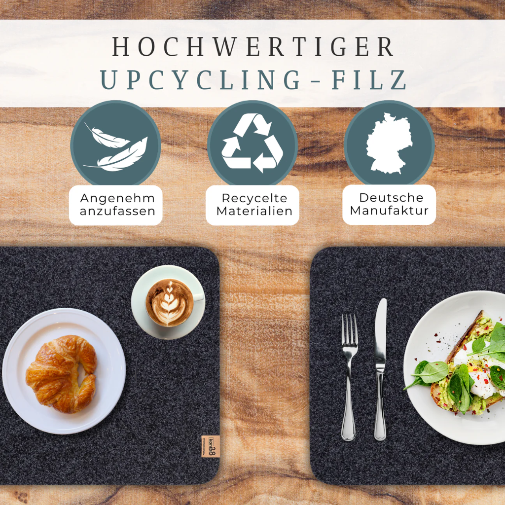 Maxx Factory - 2er Set Tischsets RUNDAD 4mm rPET - aus up-, recycling Filz - #352 naturmeliert - Größe XXL 45x33 cm