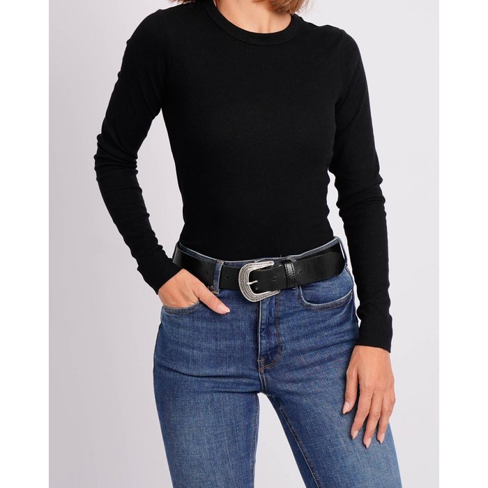 Amsterdam Heritage - Belt WEN - Ledergürtel mit Western-Schnalle - schwarz silber