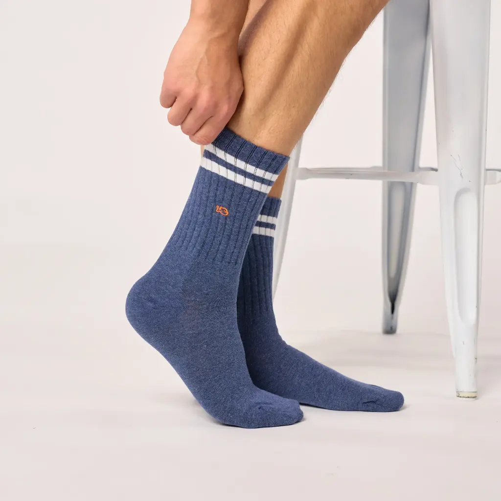 Billybelt - Baumwollsocken Retro Socks - Blue White striped