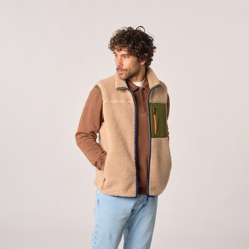 Billybelt - Sherpa Weste ärmellos - Natural + Khaki