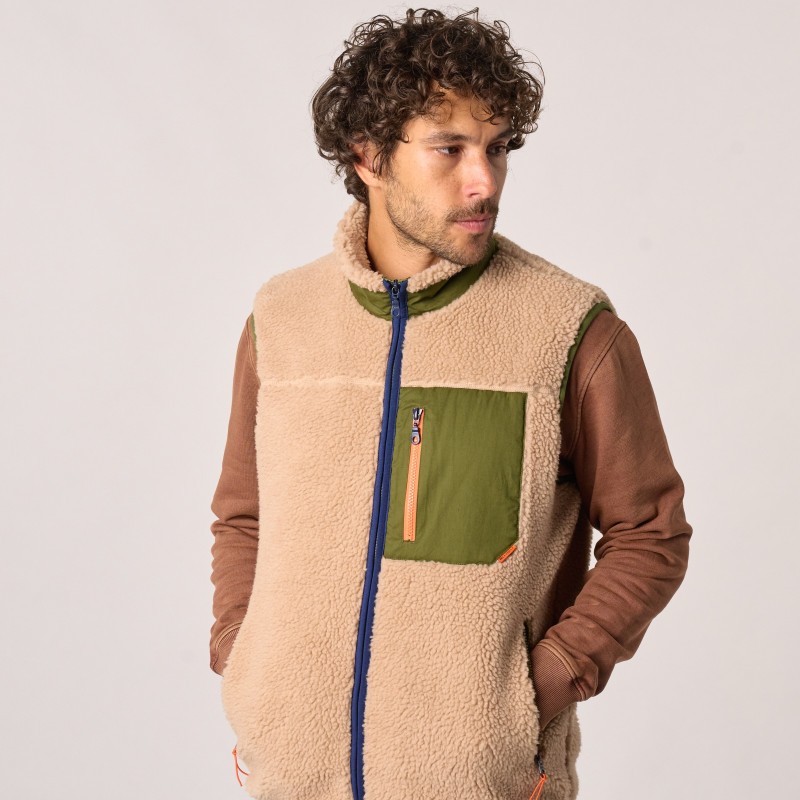 Billybelt - Sherpa Weste ärmellos - Natural + Khaki
