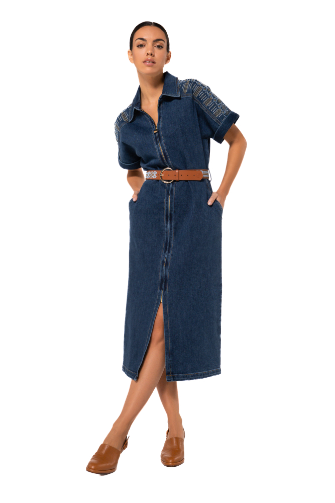 Caroline Biss - Kleid DENIM DRESS WITH REFINED STITCHING, Jeans Dark Blue