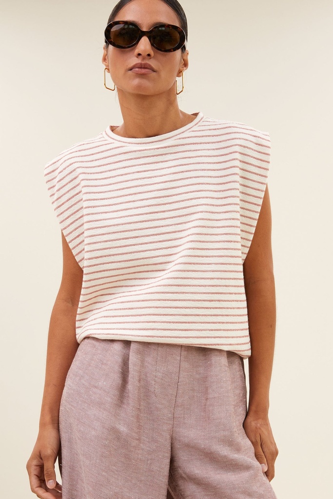 By Bar - Diede Heavy Jersey Stripe Top - 1326 Sunset rose stripe