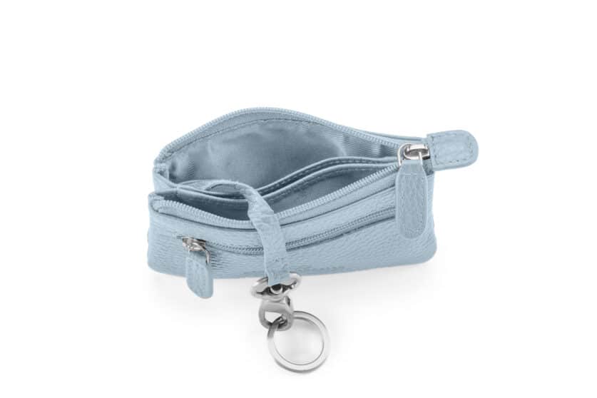 Duo-Schlüsseltasche | hellblau | silber | genarbt