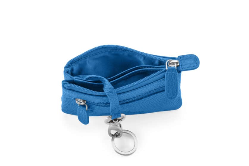 Duo-Schlüsseltasche | hellblau | silber | genarbt