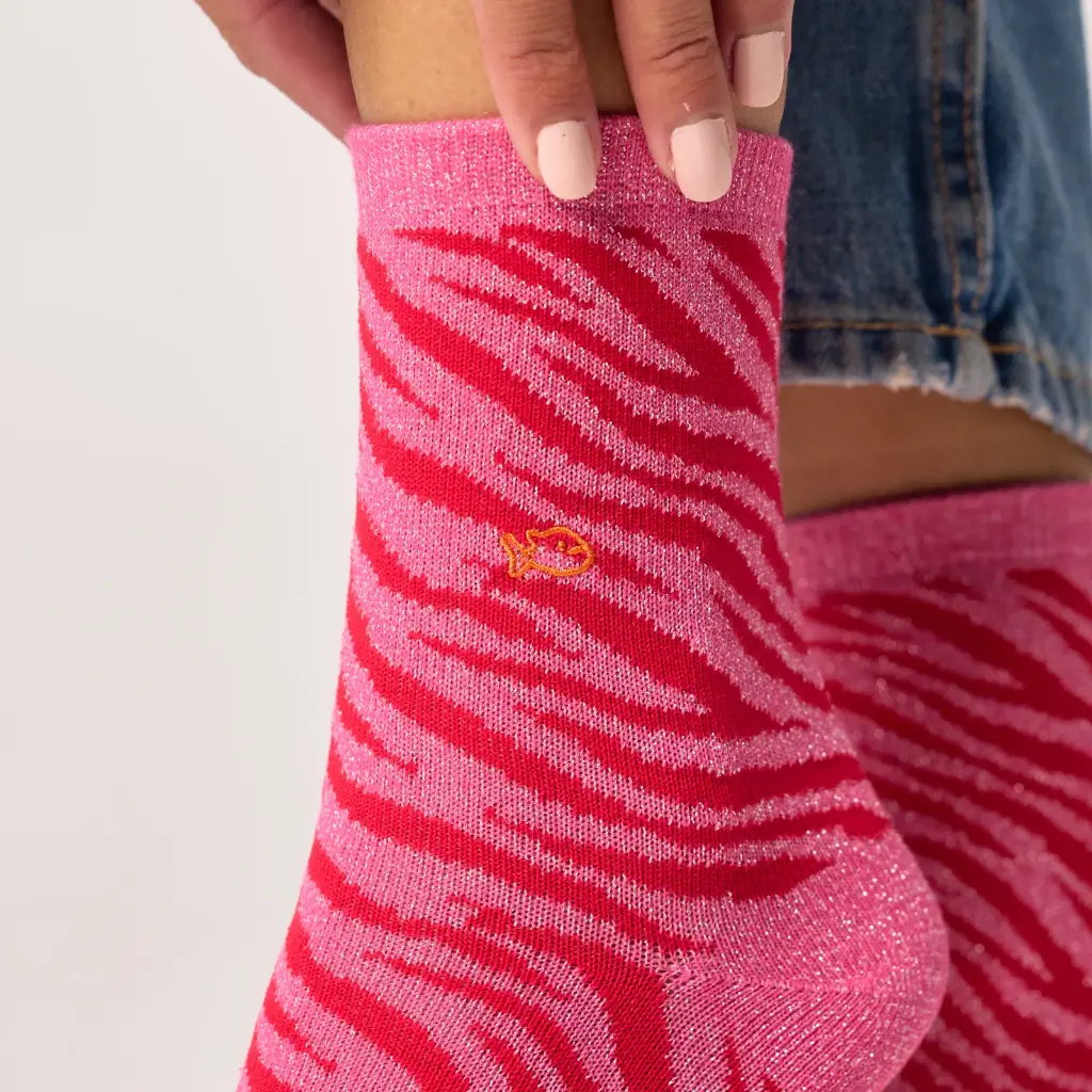 Billybelt - Baumwollsocken Zebra glitter - pink, rot