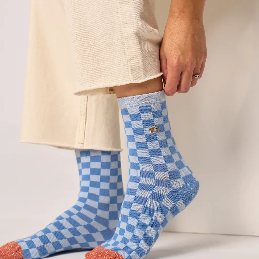 Billybelt - Baumwollsocken kariert - blau, himmelblau