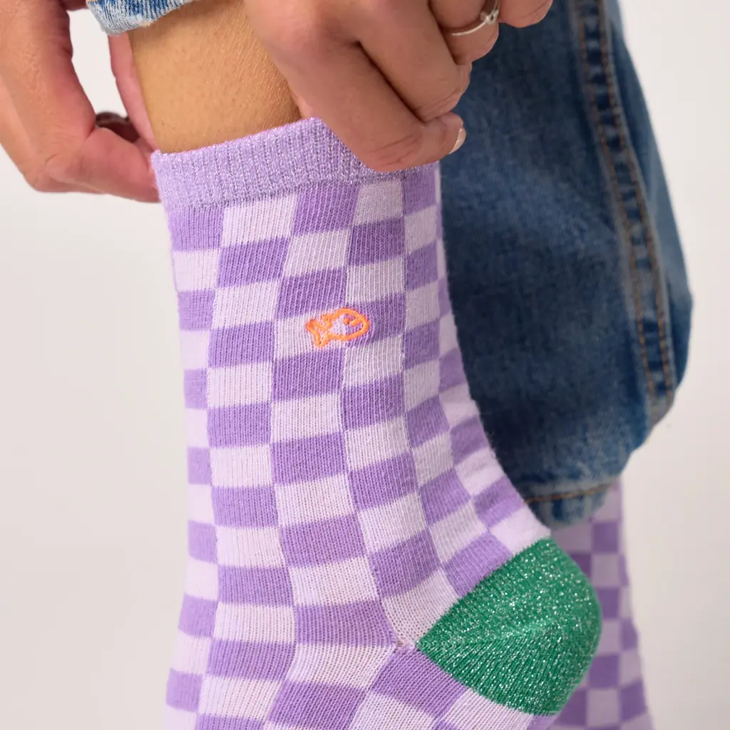 Billybelt - Baumwollsocken kariert - lila, hellblau