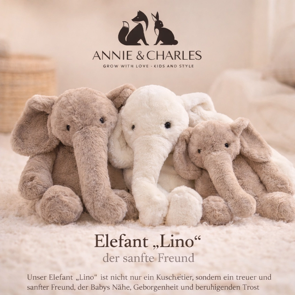 Annie & Charles - Elefant Lino 45 cm hellgrau