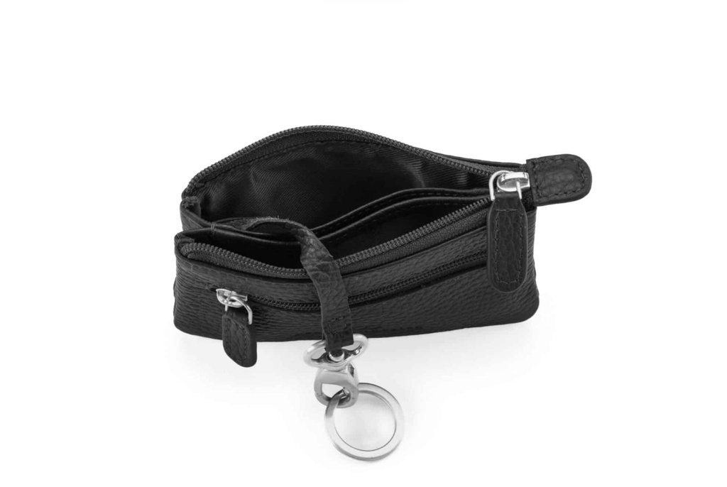 Duo-Schlüsseltasche | schwarz | silber | genarbt