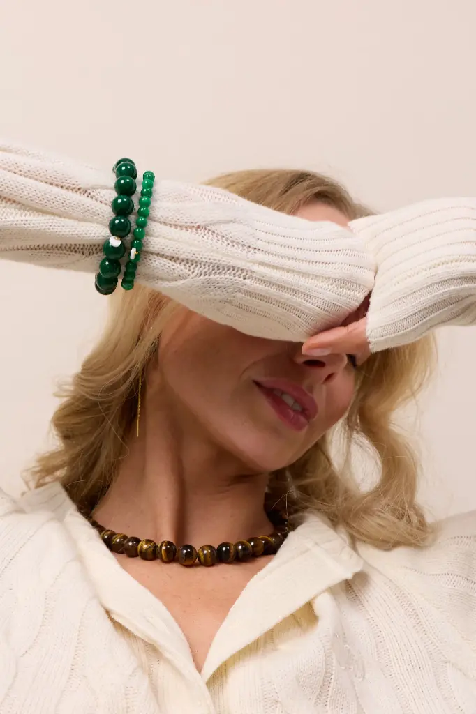 Soï Copenhagen - Armband Chunky Green Jade Stretch Bracelet - Luck
