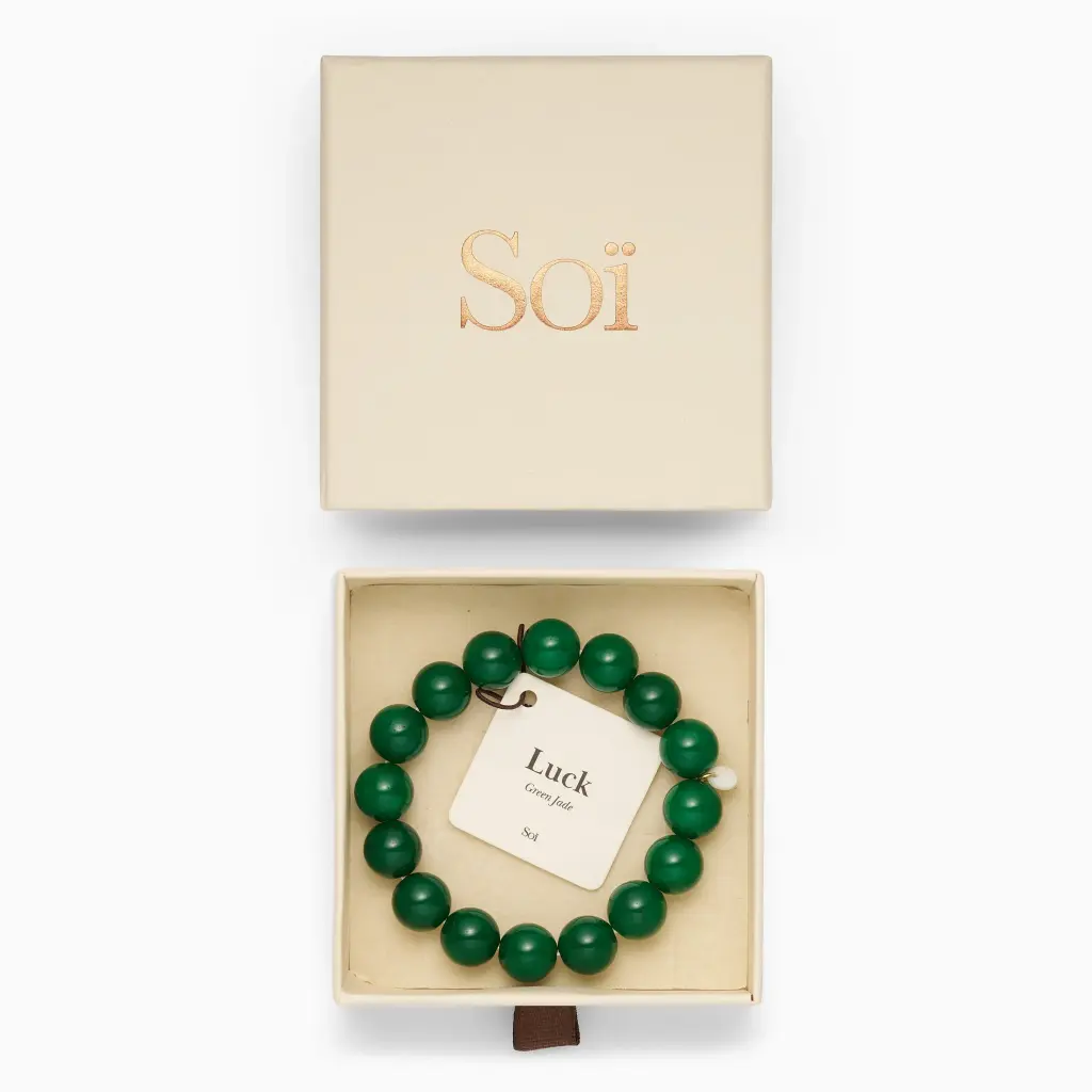 Soï Copenhagen - Armband Chunky Green Jade Stretch Bracelet - Luck