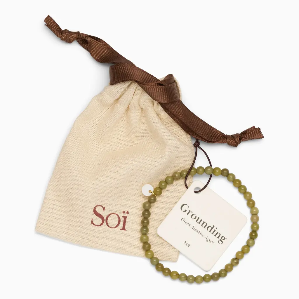 Soï Copenhagen - Armband Petite Green Alashan Agate Stretch Bracelet - Grounding