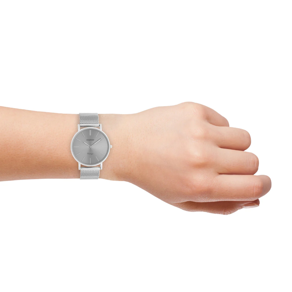 Oozoo Timepieces - Armbanduhr - Vintage Unisex Edelstahl-Mesh-Armband - Silver/grey 36mm