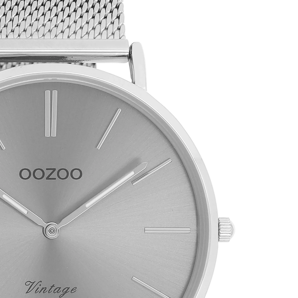 Oozoo Timepieces - Armbanduhr - Vintage Unisex Edelstahl-Mesh-Armband - Silver/grey 40mm