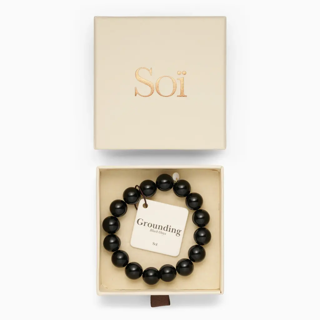 Soï Copenhagen - Armband Chunky Black Onyx Stretch Bracelet 12mm - Grounding