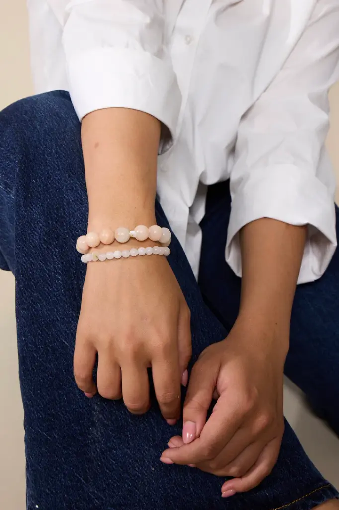 Soï Copenhagen - Armband Chunky Rose Jade Stretch Bracelet 12mm - Peace of mind