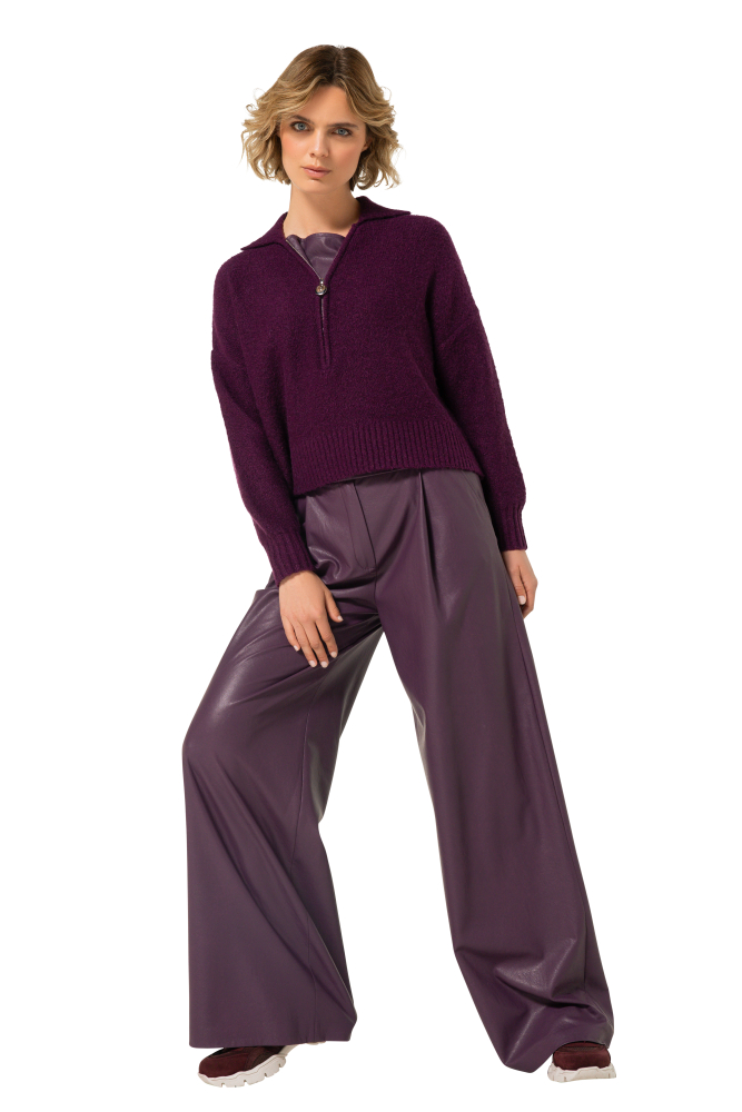 Caroline Biss - CITY CHIC TROUSERS IN VEGAN LEATHER, NORMAL WAIST plum