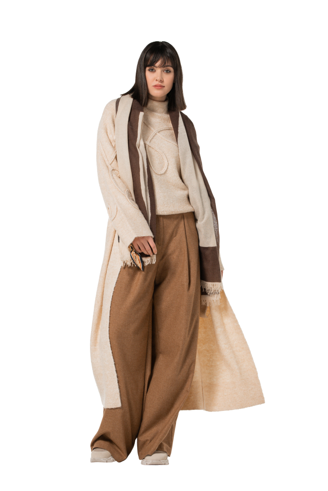 Caroline Biss - ELEGANT TROUSERS WITH DOUBLE BELT, MID WAIST camel