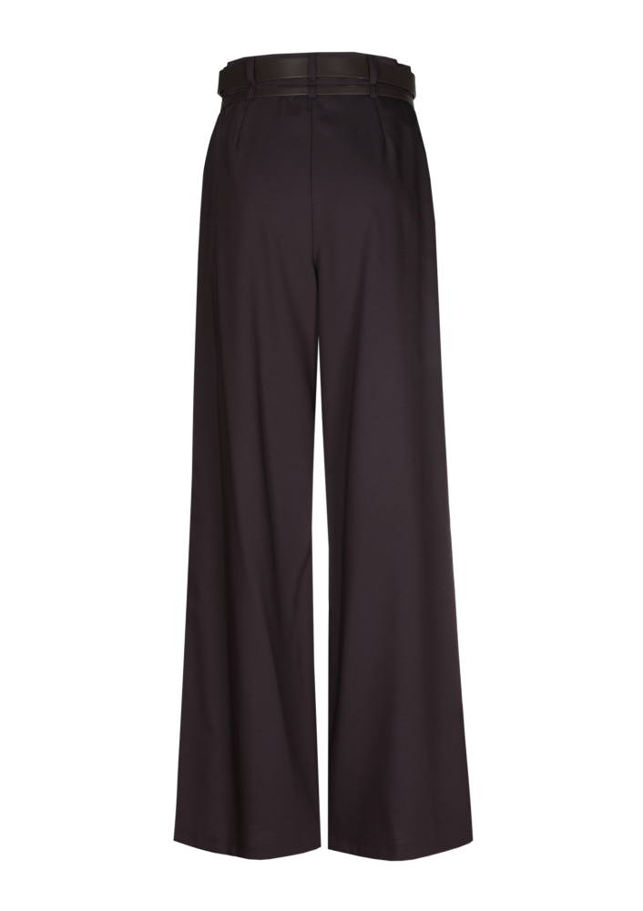 Caroline Biss - ELEGANT TROUSERS WITH DOUBLE BELT, MID WAIST eggplant