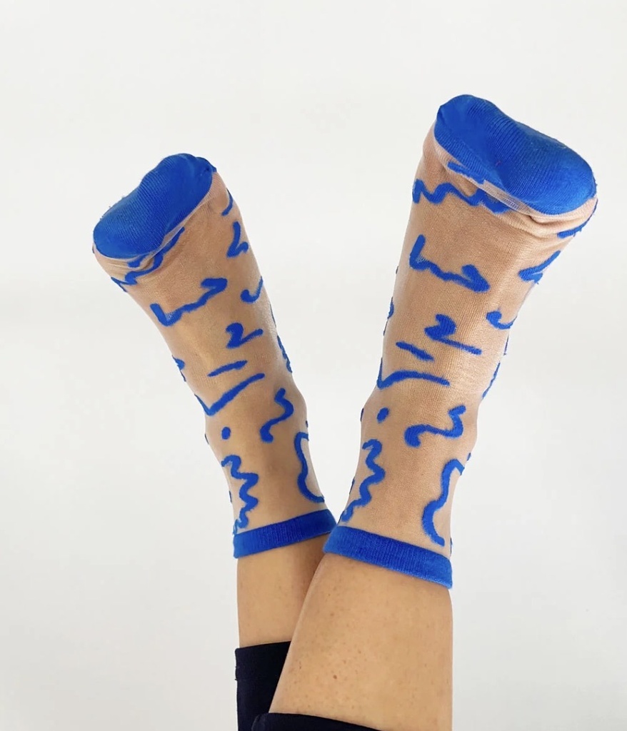 Sockette - Transparente Socken - Marie - blaues Muster