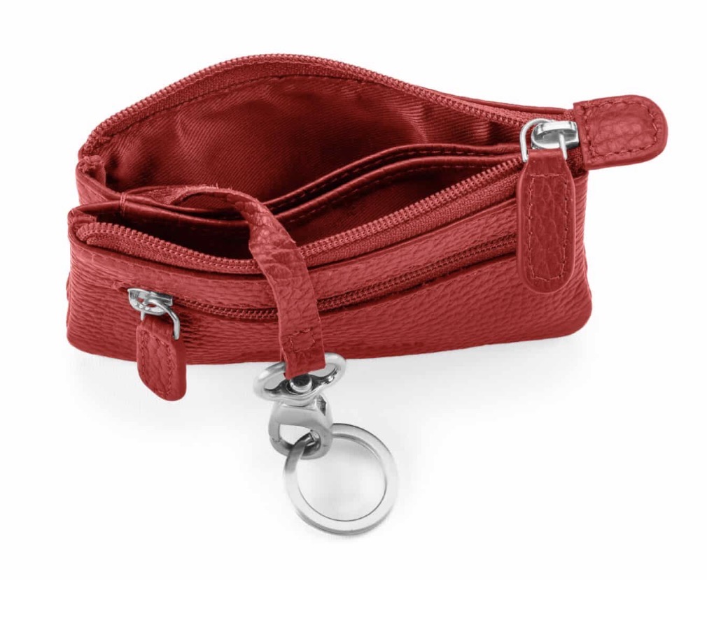 Duo Schlüsseltasche | rot | silber | genarbt