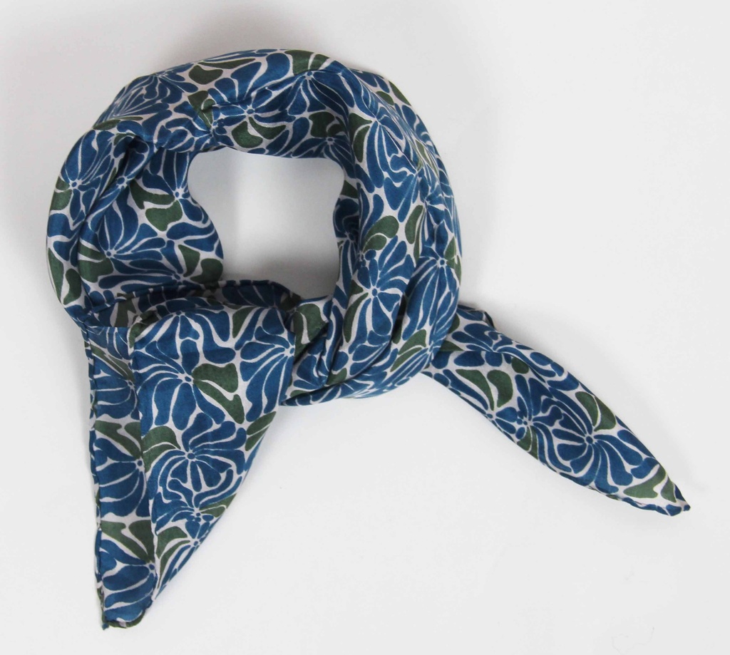 Les Belles Vagabondes - Seidentuch Mini Plumeria Marine Navy