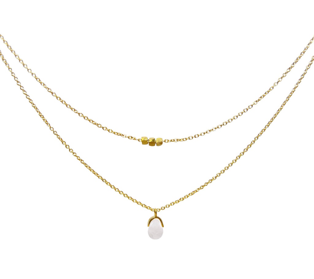 Mas Jewelz - doppelte Kette mit Edelstein - Rosenquarz