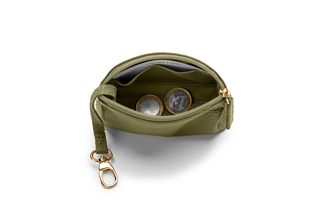 Mini-Geldbörse/Schlüsseltasche | oliv | gold | genarbt