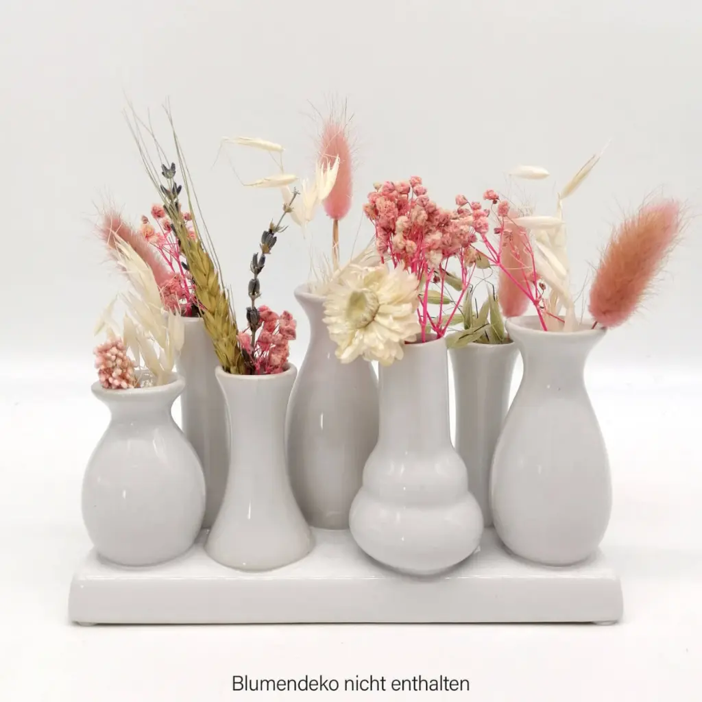 Mea Living - 7 Väschen auf Tablett aus Keramik weiß
