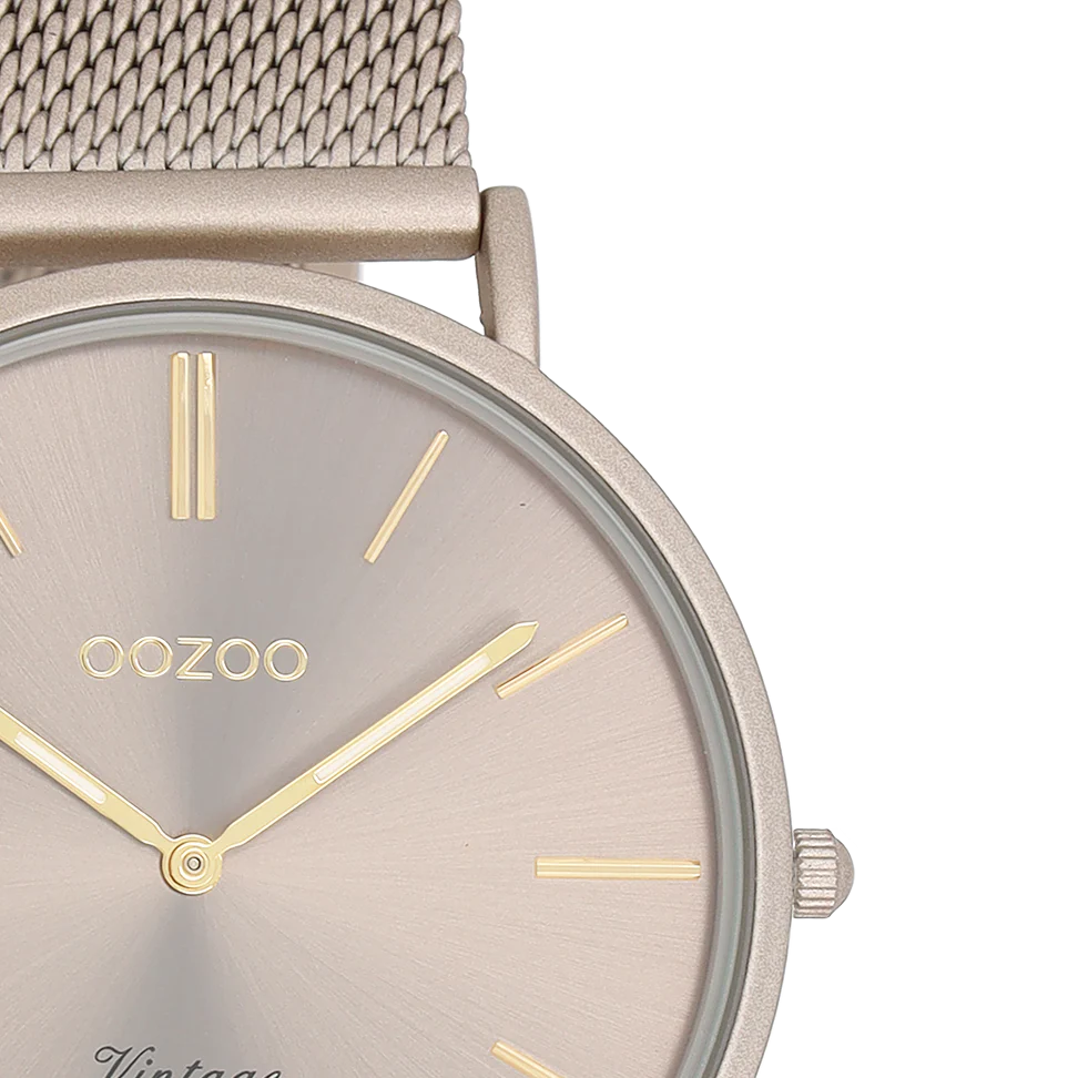 Oozoo Timepieces - Armbanduhr - Vintage Damen Edelstahl-Mesh-Armband - Taupe - 40 mm M