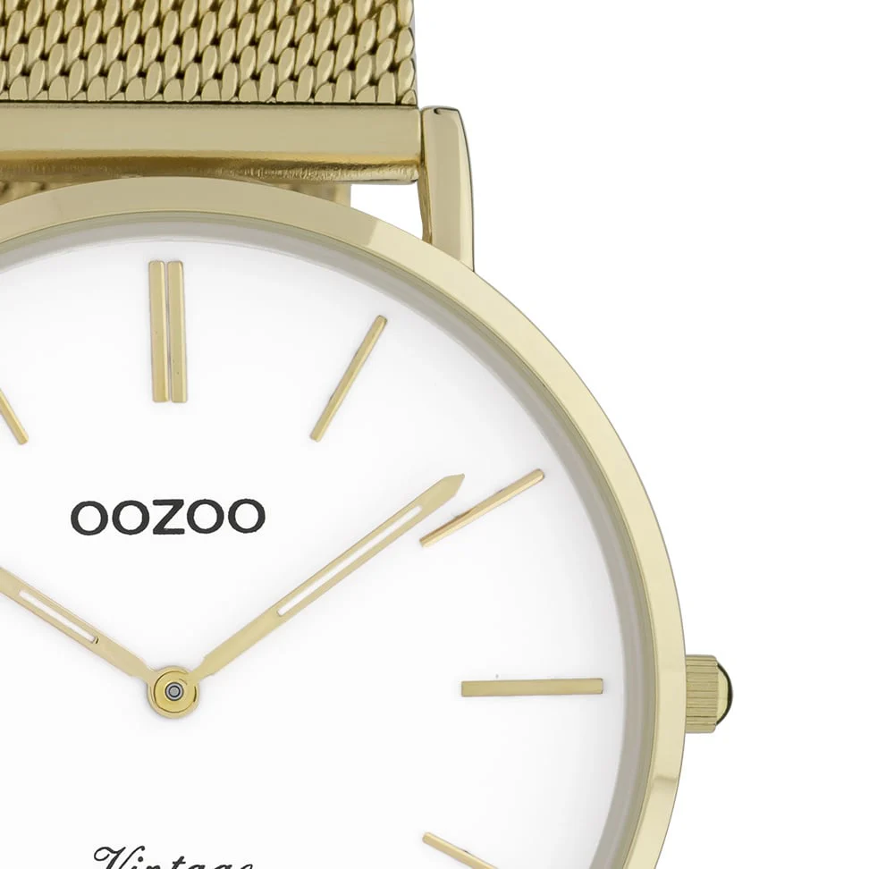 Oozoo Timepieces - Armbanduhr - Vintage Unisex Edelstahl-Mesh-Armband - Gold/Weiß 40mm