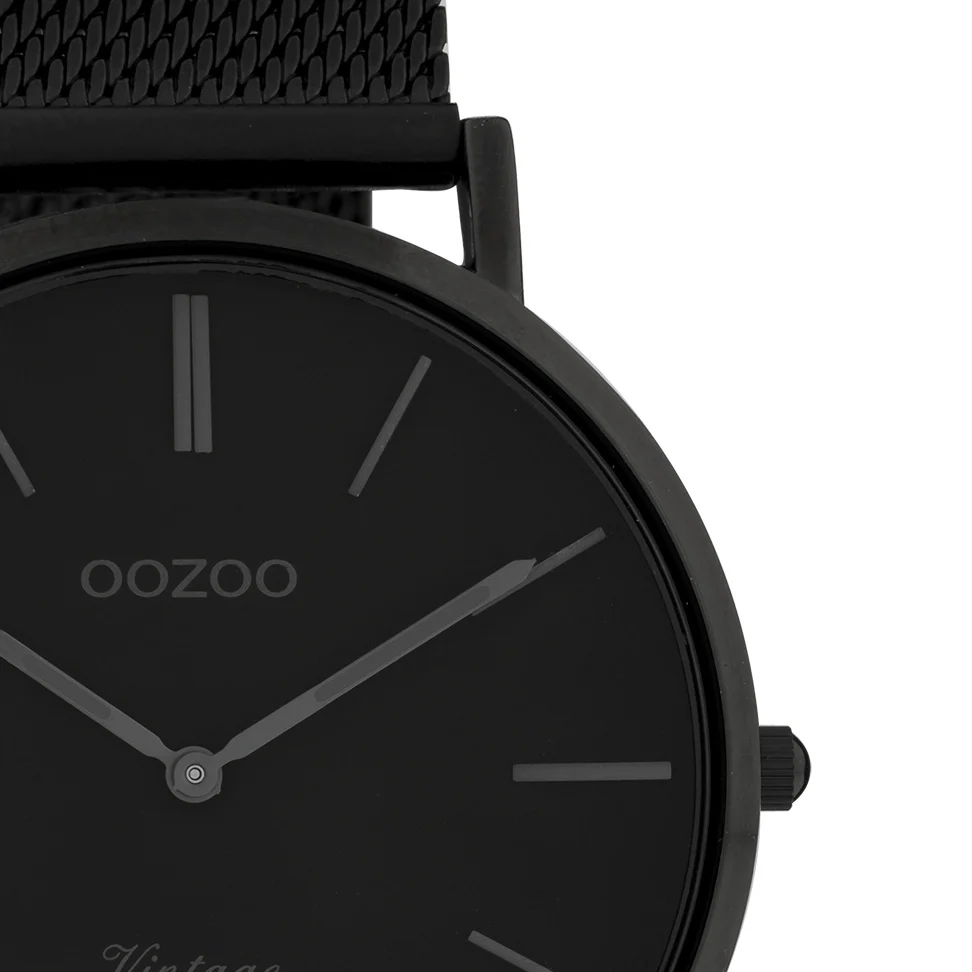 Oozoo Timepieces - Armbanduhr - Vintage Unisex Edelstahl-Mesh-Armband - Schwarz 40mm