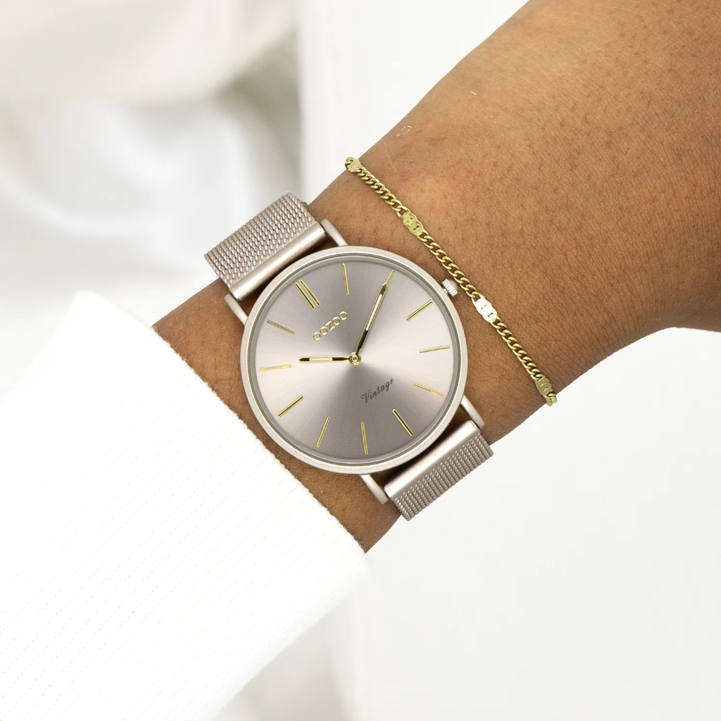 Oozoo Timepieces - Armbanduhr - Vintage Damen Edelstahl-Mesh-Armband - Taupe 36mm S/M