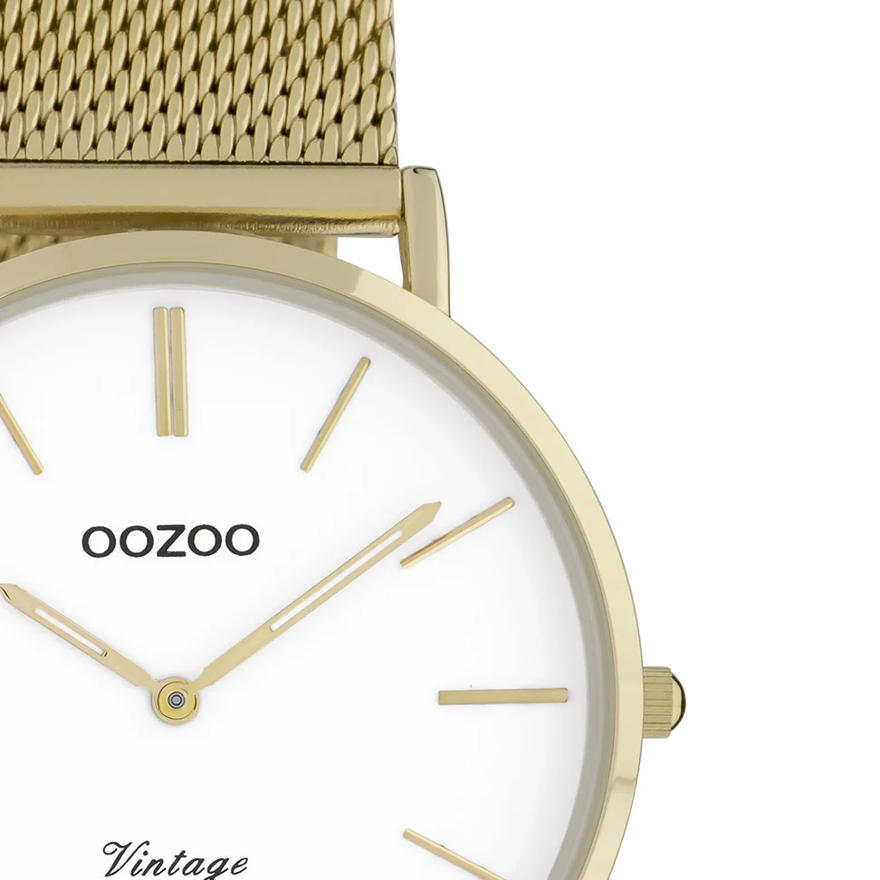 Oozoo Timepieces - Armbanduhr - Vintage Unisex Edelstahl-Mesh-Armband - gold / weiß