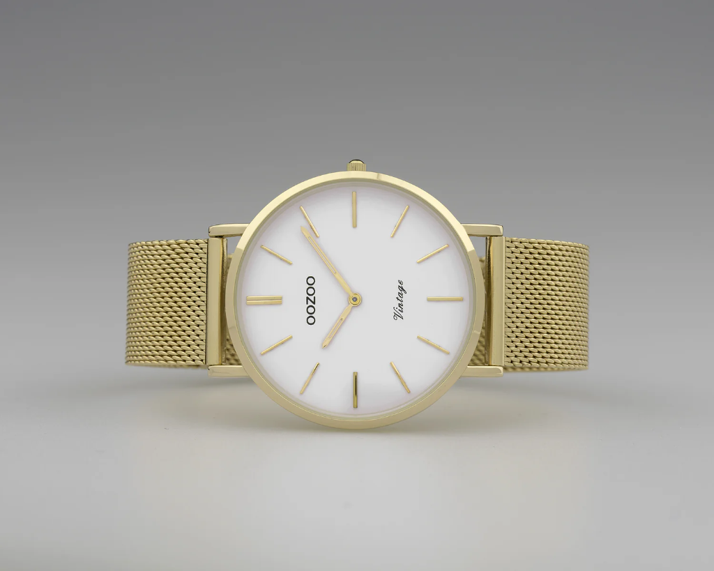 Oozoo Timepieces - Armbanduhr - Vintage Unisex Edelstahl-Mesh-Armband - gold / weiß