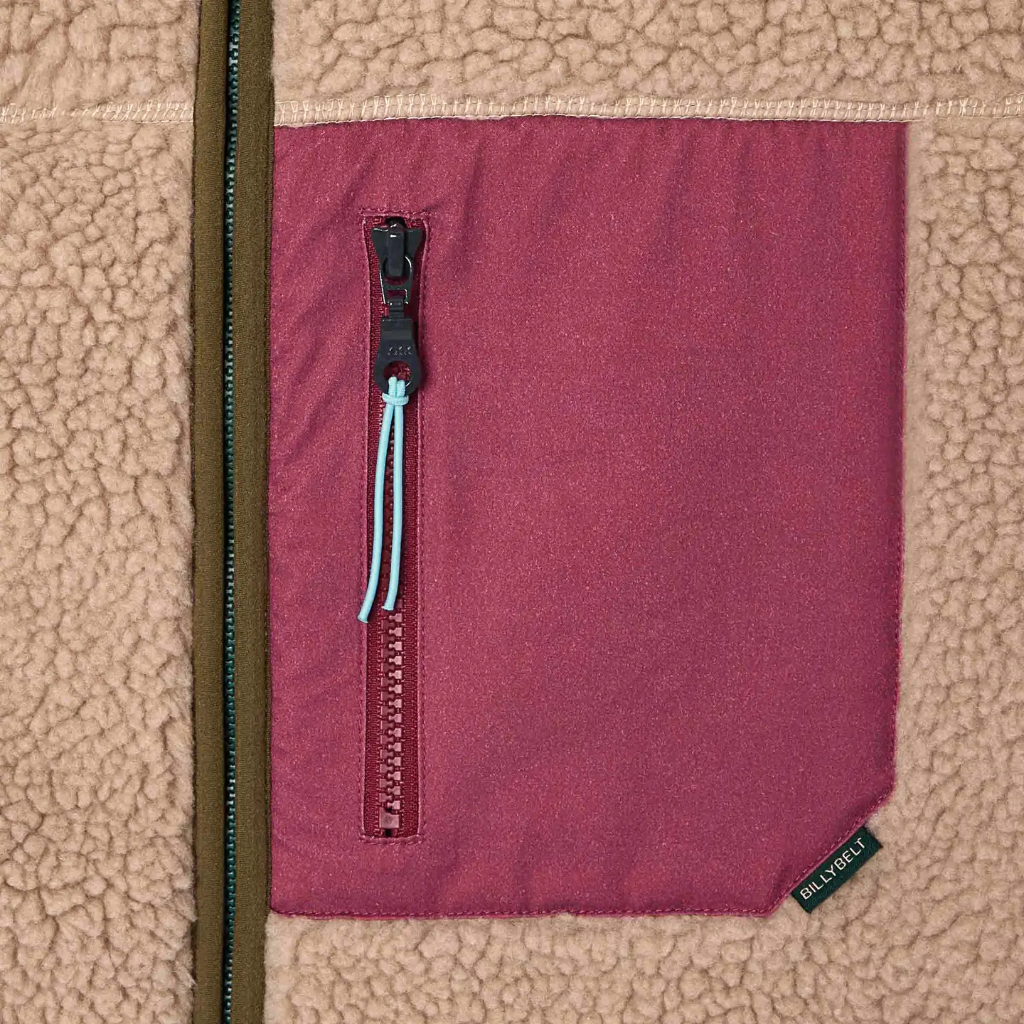 Billybelt - Unisex Sherpa Jacke - Natur/Burgundy