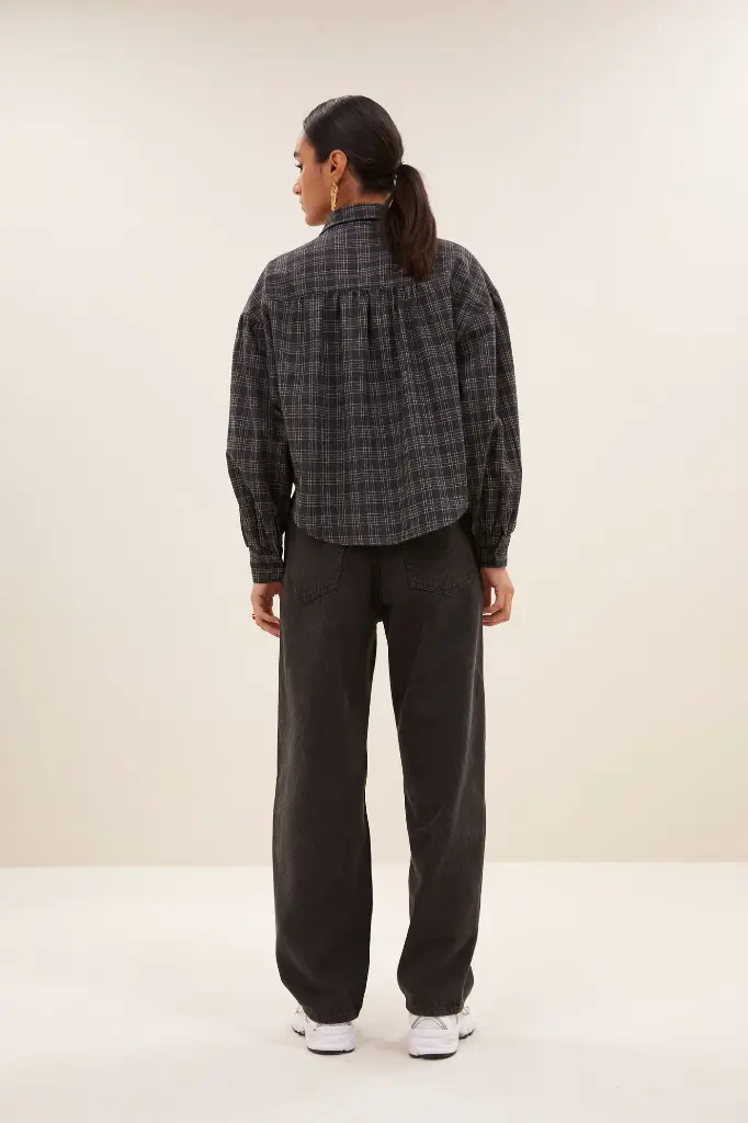 By Bar - Sarah short check blouse - 733 caramel