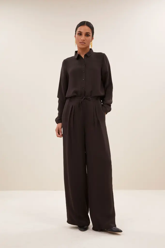 By Bar - Uma satin stripe pants - 872 cafe noir