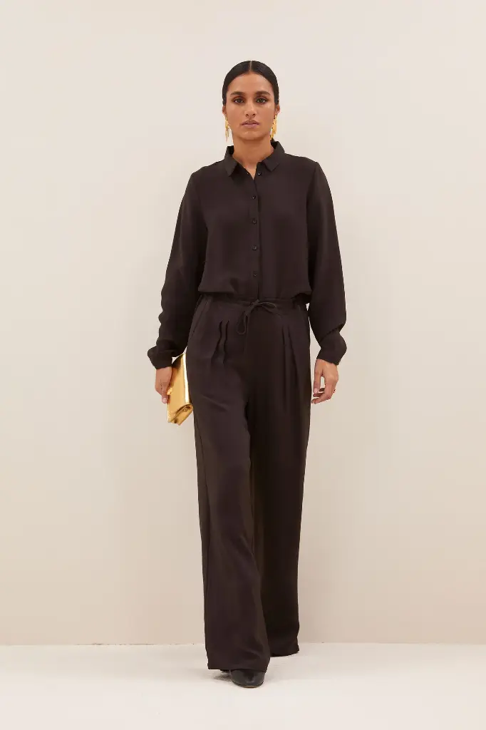 By Bar - Uma satin stripe pants - 872 cafe noir