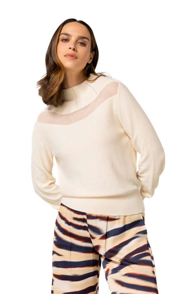Caroline Biss - FINE KNIT LOOSE-FITTING PULLOVER WITH OPENWORK EFFECT cream