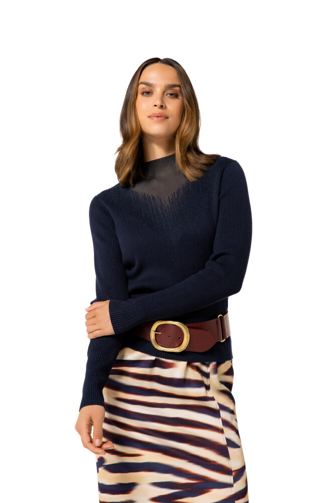 Caroline Biss - FITTED DRESSY PULLOVER IN RIBBED JERSEY midnight