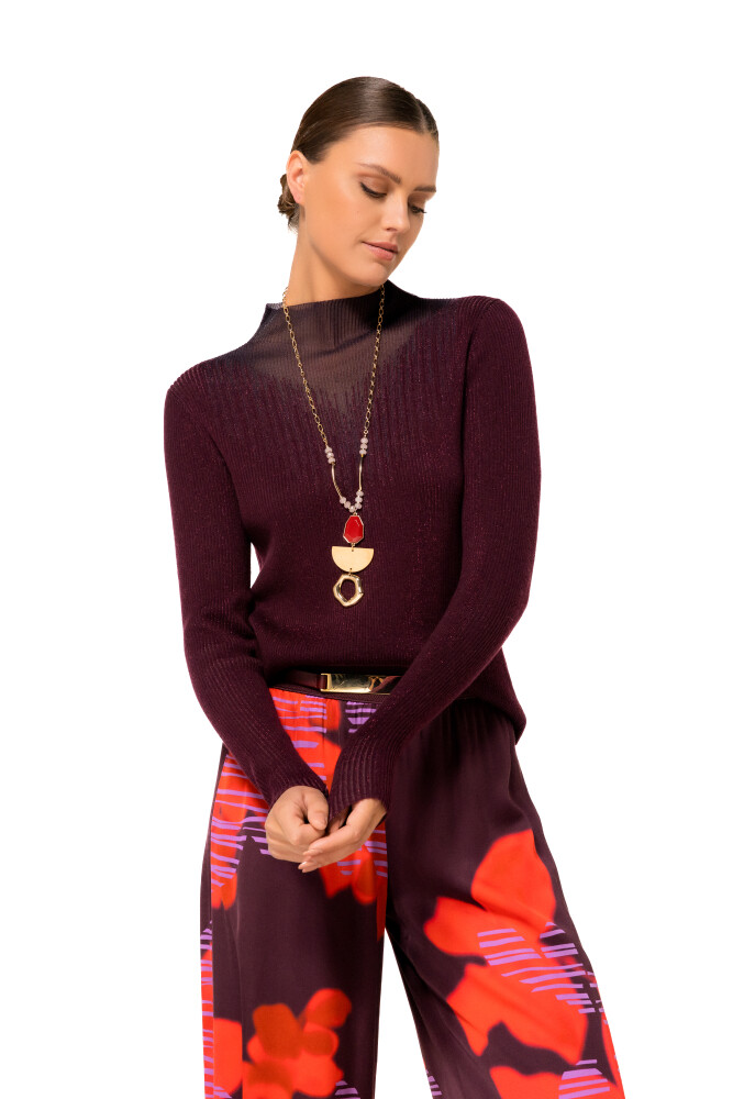 Caroline Biss - FITTED DRESSY PULLOVER IN RIBBED JERSEY plum