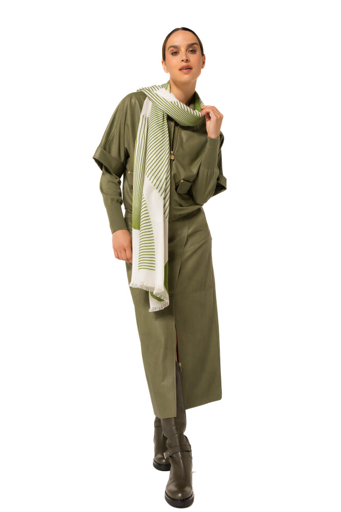Caroline Biss - Scarf green white minimalist multi