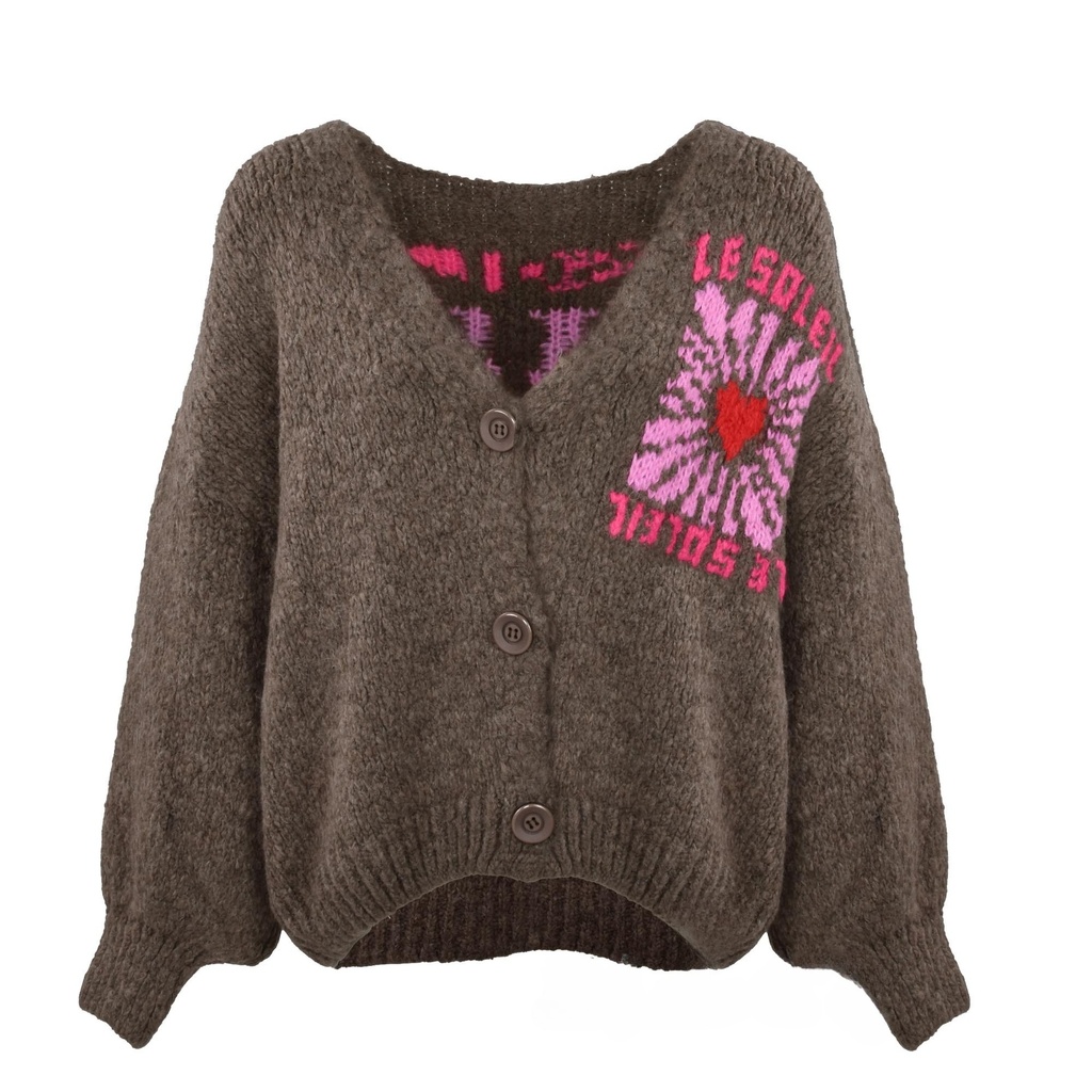Strickjacke Le Soleil braun rosa pink