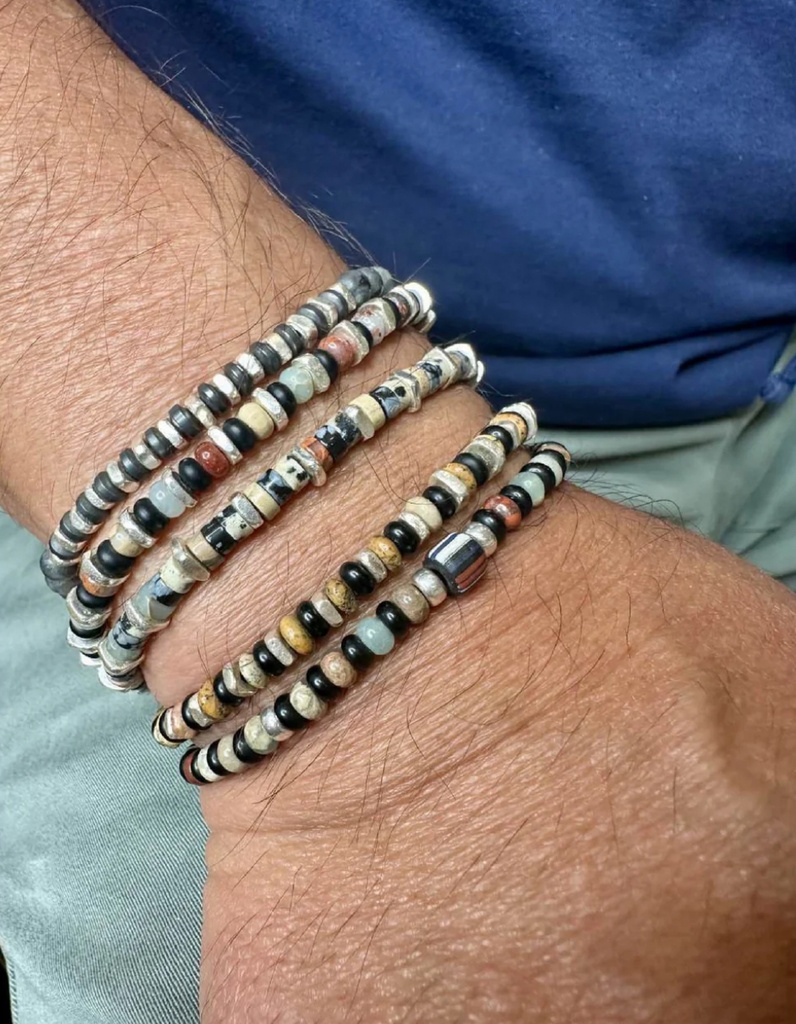 LeJu - Bracelet Stones Men black silver brown glass beads