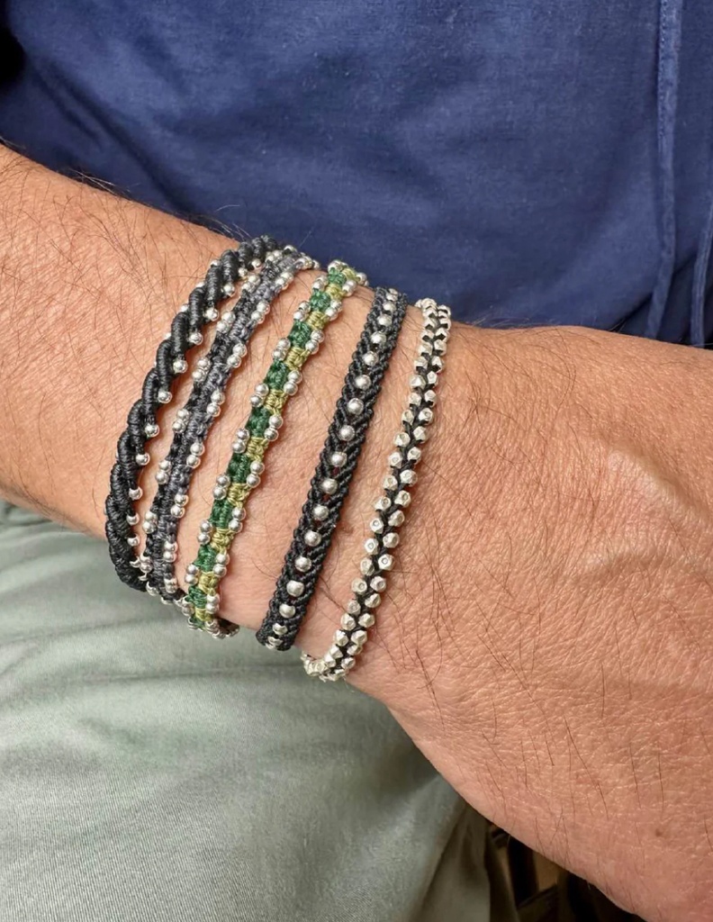 LeJu - Bracelet Silver Men 09 black with silver glass beads 