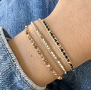 LeJu - Bracelet gold polyester threads with black, gold glass beads